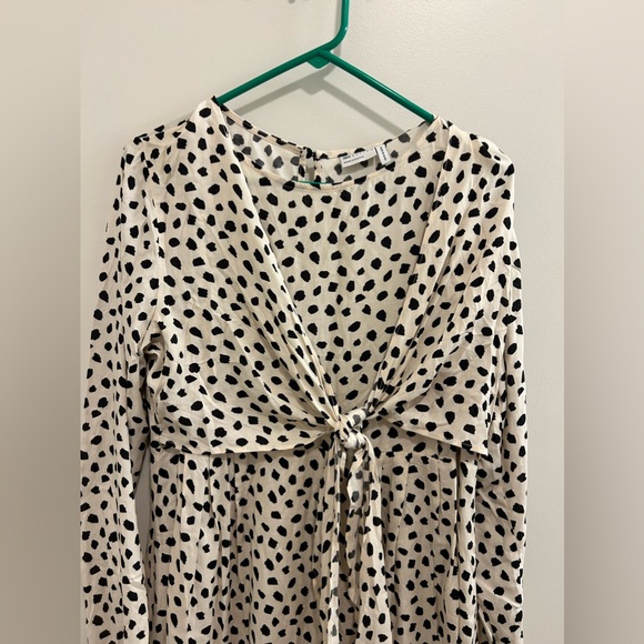 NWT ASOS Cream and Black Polka Dot Long Sleeve Dress Tie in Front - Picture 2 of 11